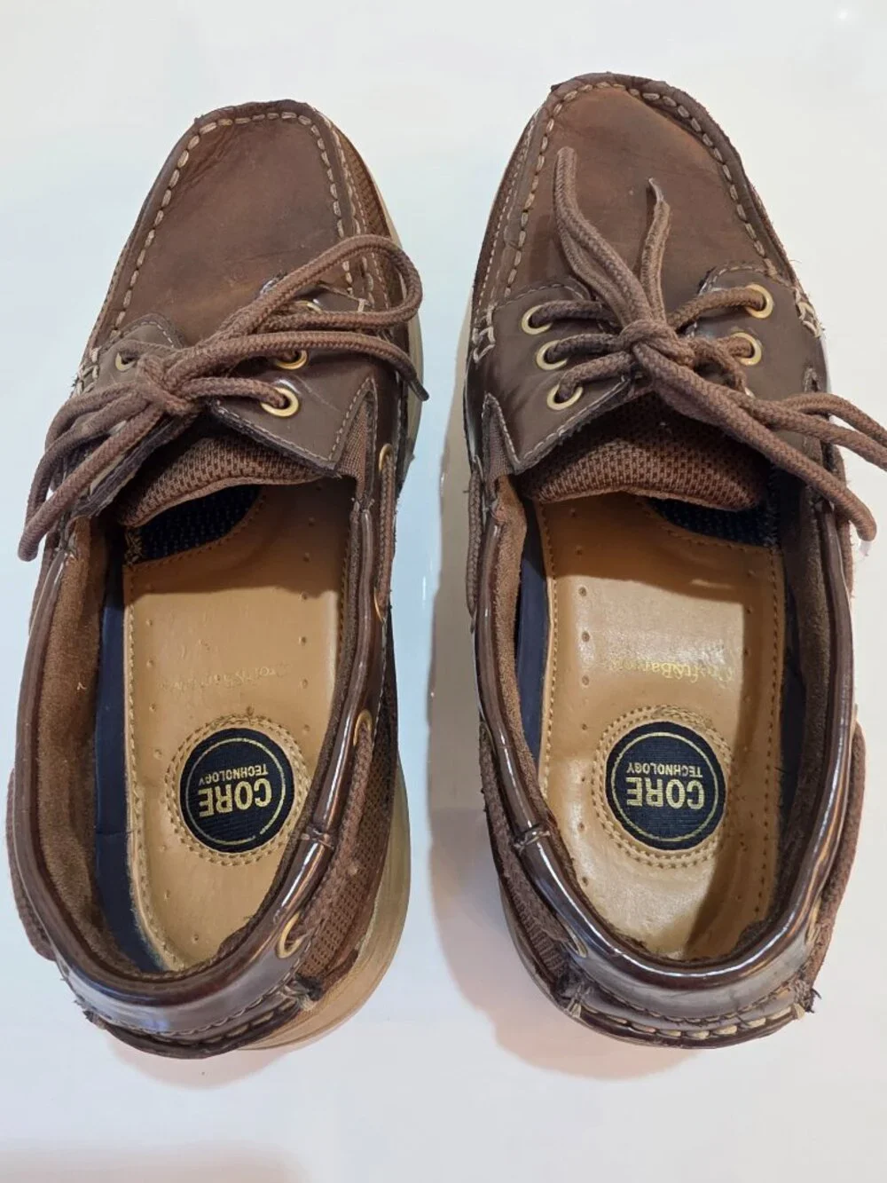 Croft & Barrow Men's Brown Leather & Mesh Boat Shoes Size 10 Med Comfort